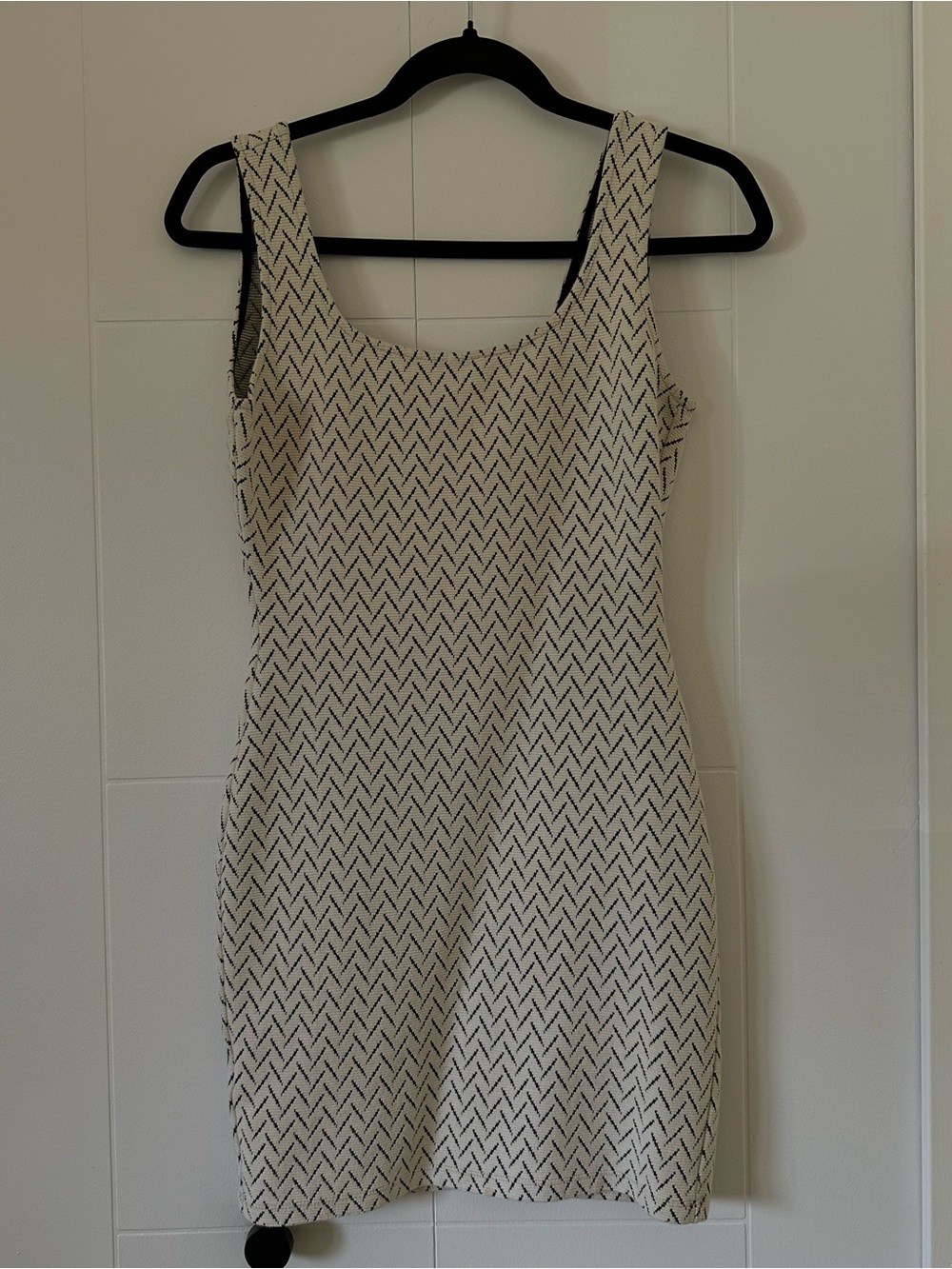 Mango Cream Mini Dress with Black Herringbone Pattern